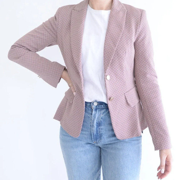 Marc Cain  Dusty Pink w Navy Double Button Blazer Size 2 - Picture 1 of 12